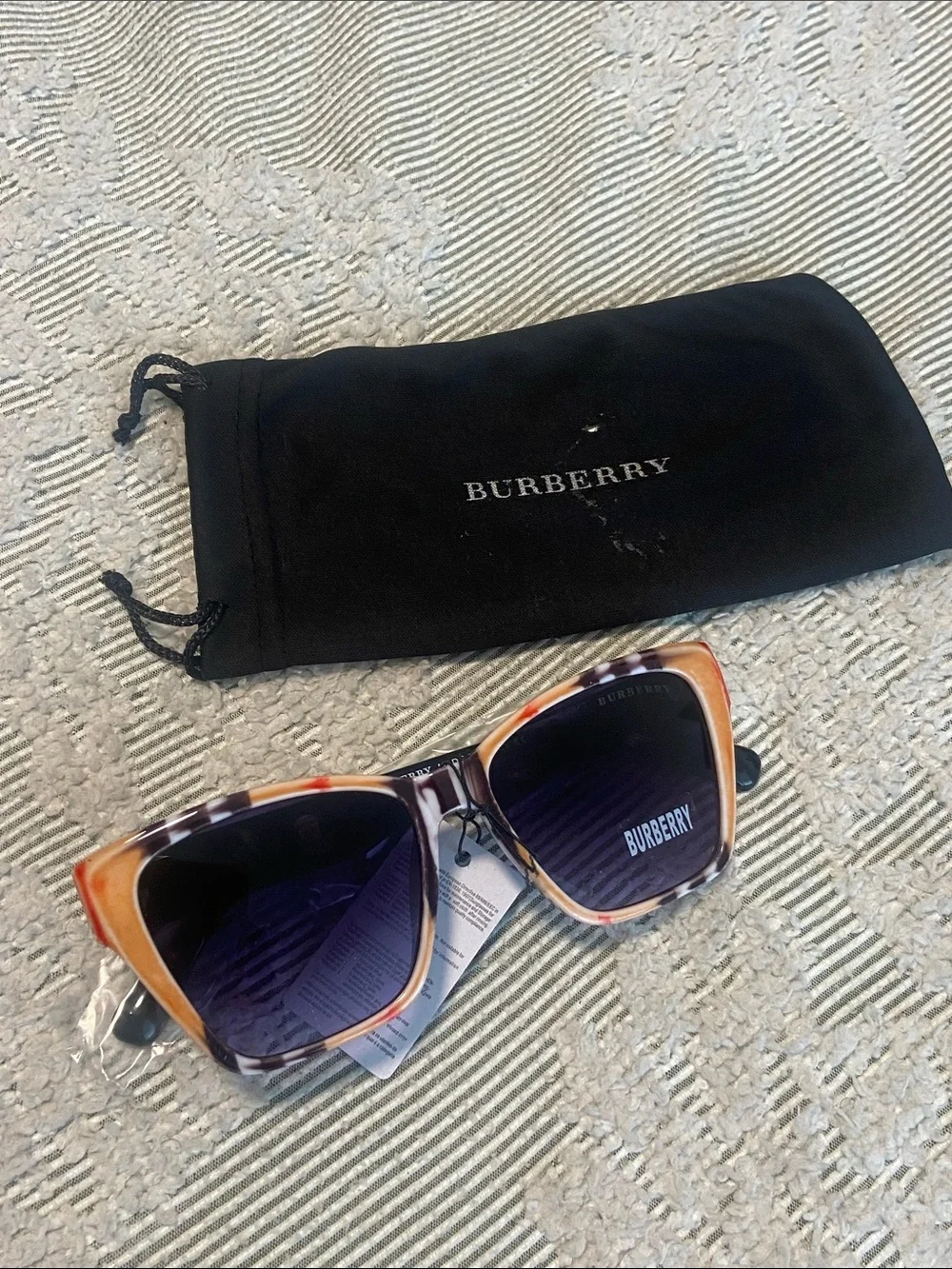 Tortoiseshell Check Cat-Eye Sunglasses with Purple Lenses